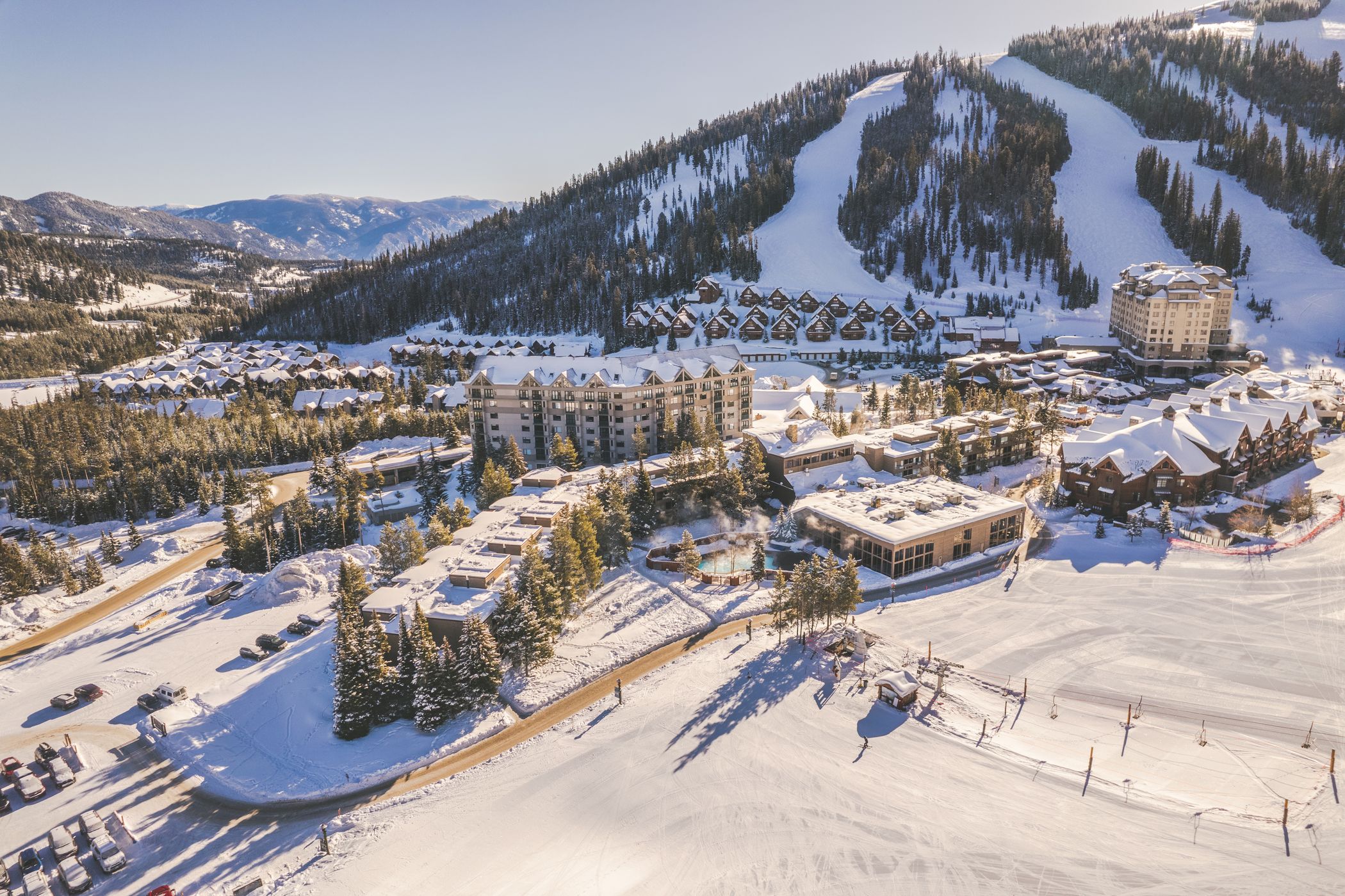 Huntley Lodge exterior in winter