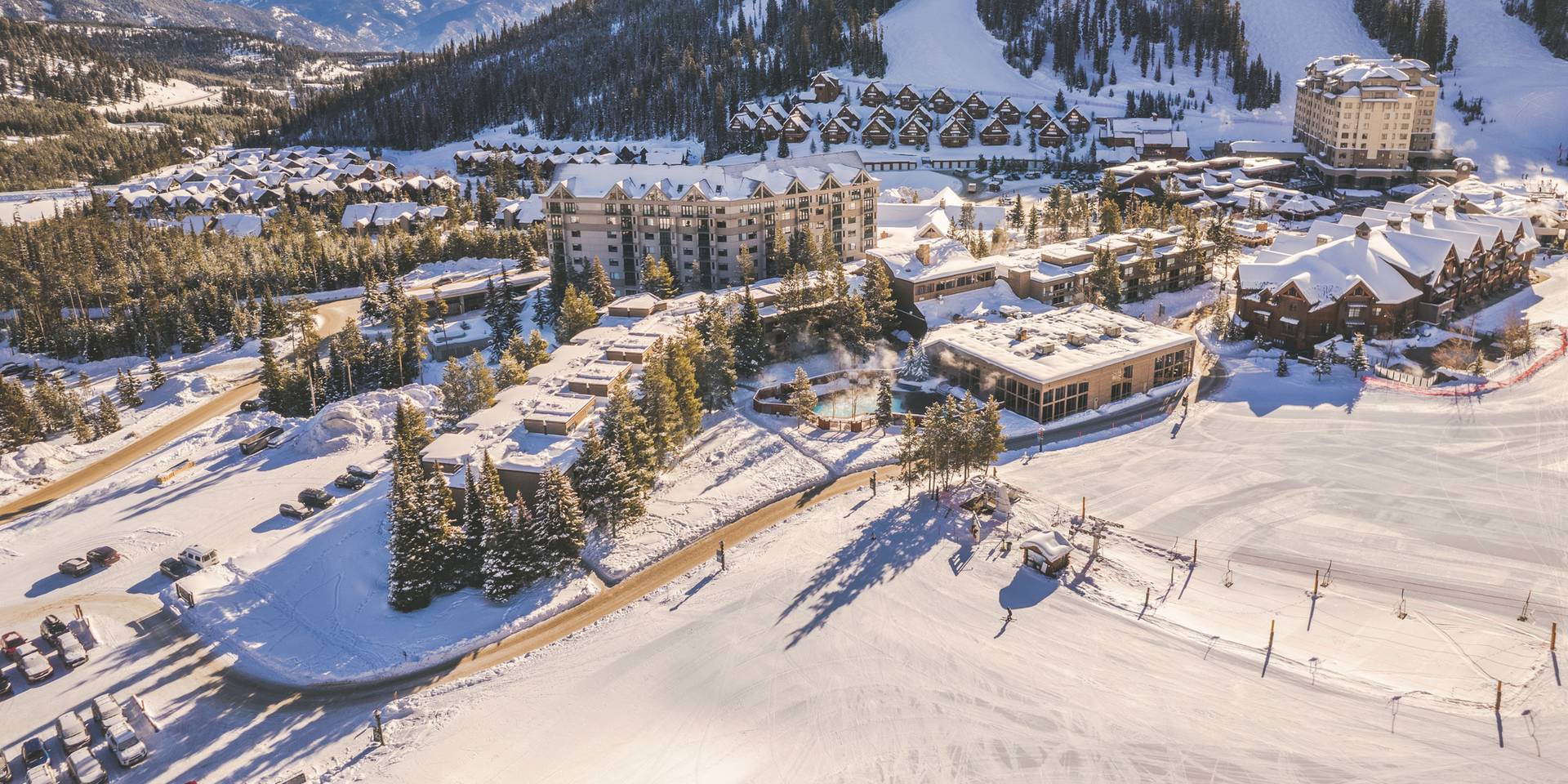Huntley Lodge exterior in winter