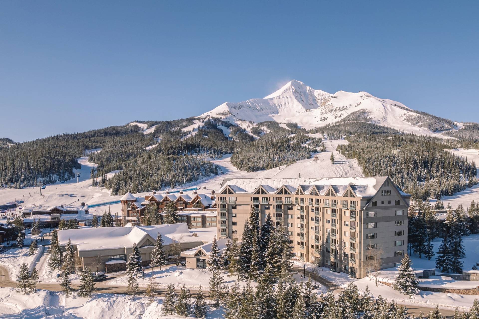 Shoshone Hotel exterior in winter