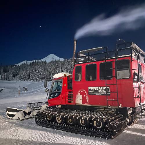 Montana Dinner Yurt snowcat at night