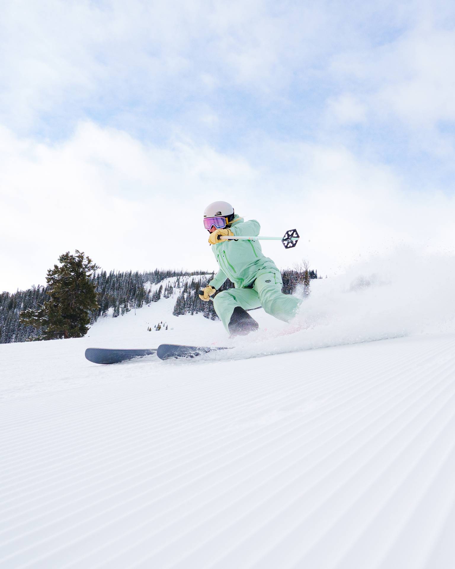 Skier on a groomed run