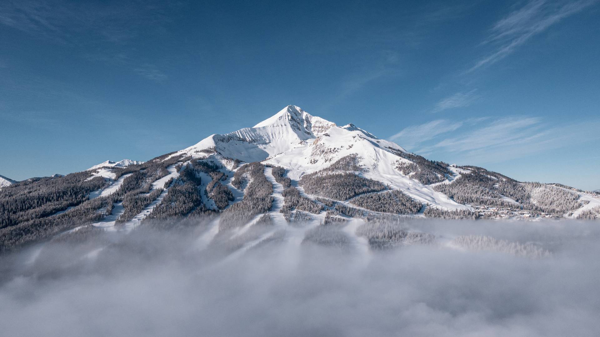 Lone Peak during winter at Big Sky Resort