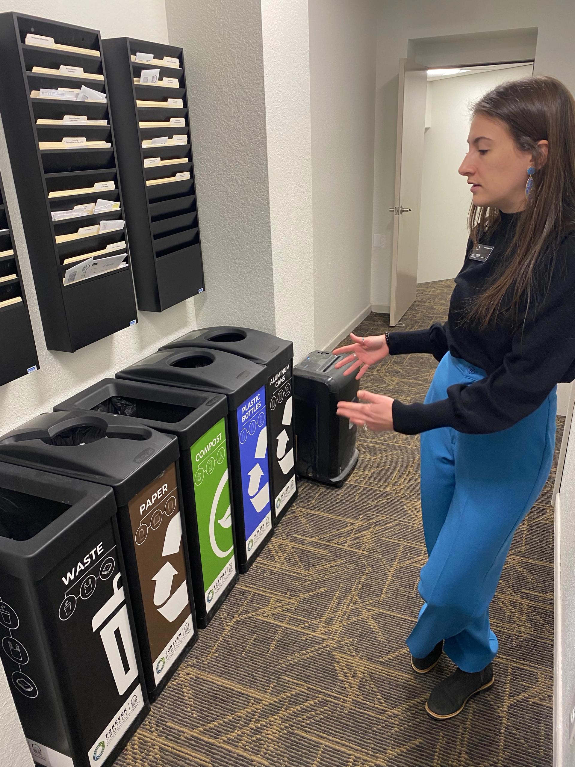 Fonte in front of more recycling bins