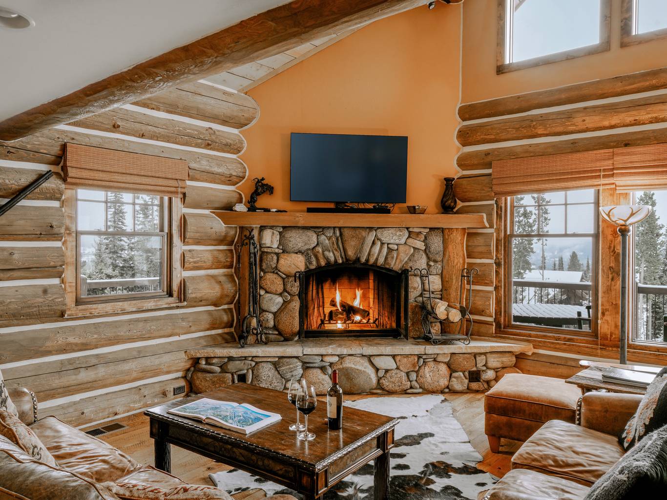 Cabin living room in winter