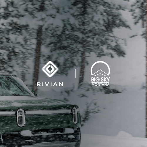 Big Sky Resort and Rivian logos over a photo of the Lone Peak Tram