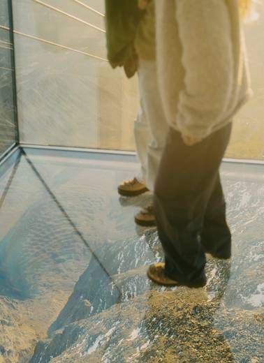 Walking out over the glass floor at Kircliff