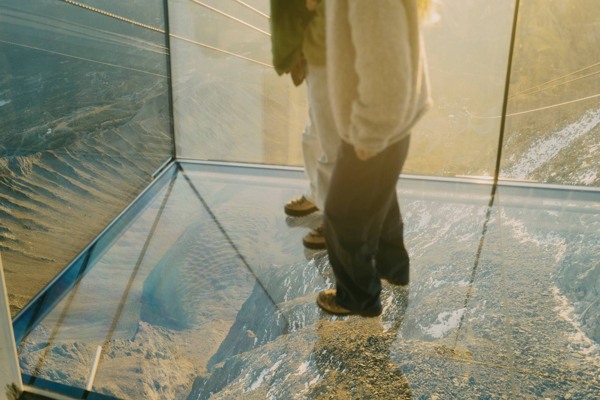 Walking out over the glass floor at Kircliff