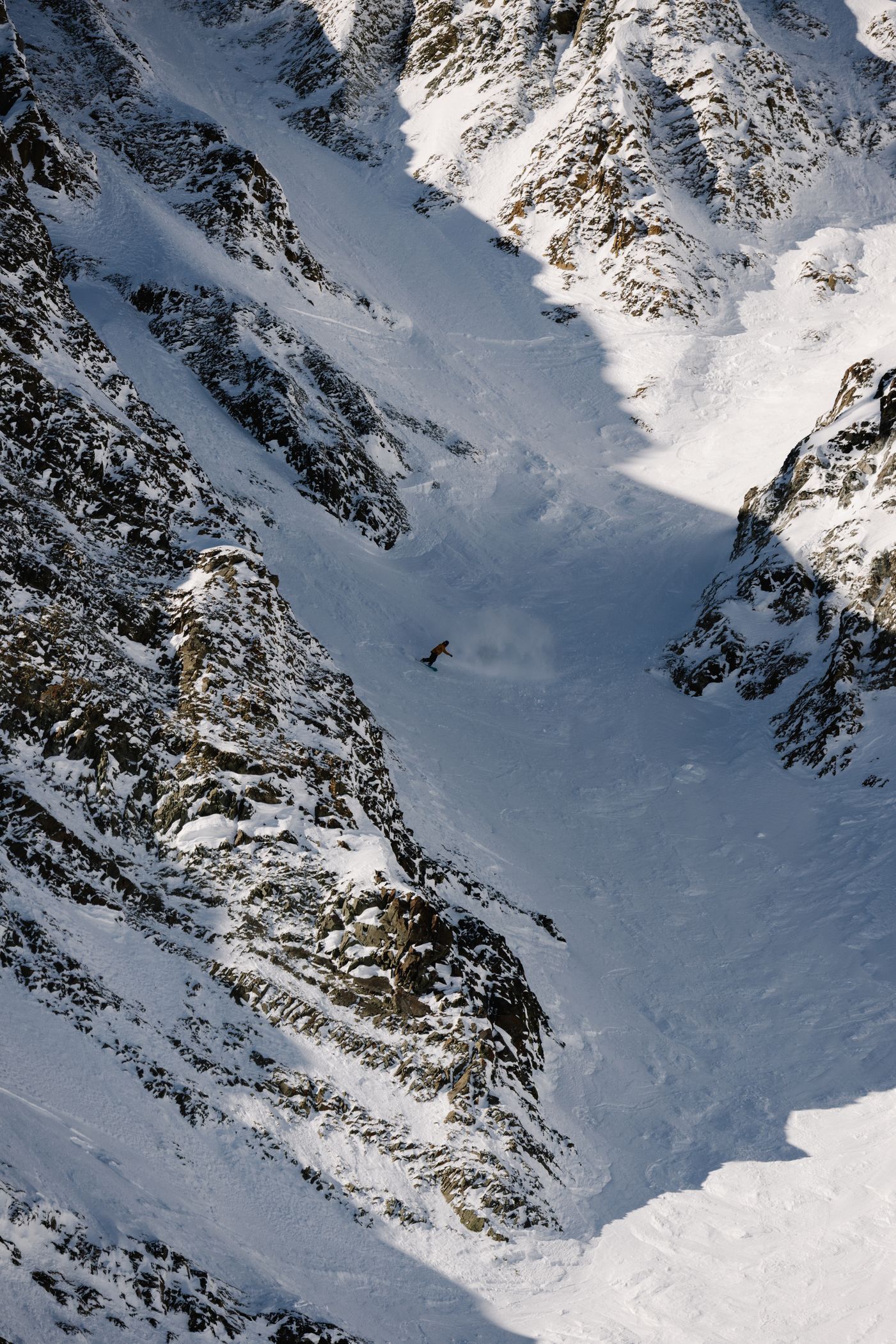 Snowboarder in the Big Couloir