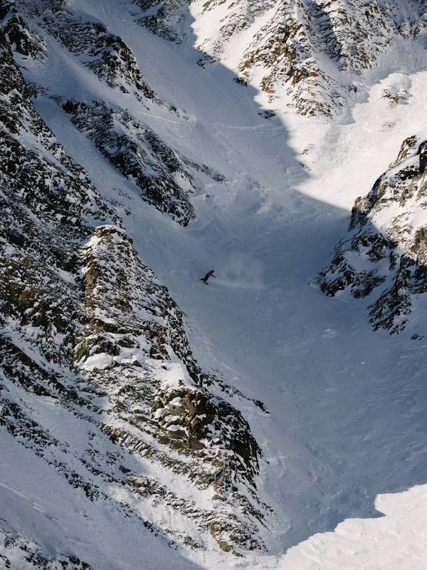 Snowboarder in the Big Couloir