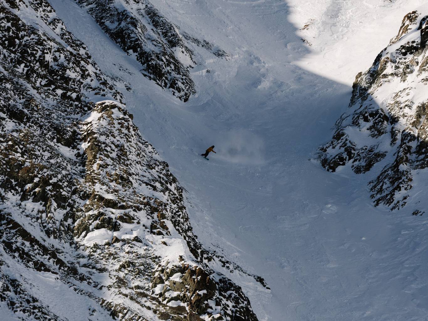 Snowboarder in the Big Couloir at Big Sky Resort