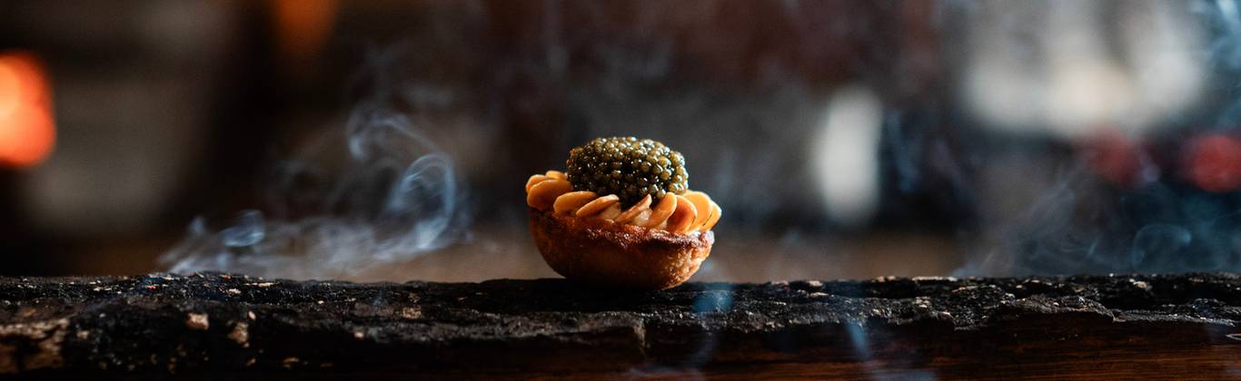 Food on a charred log