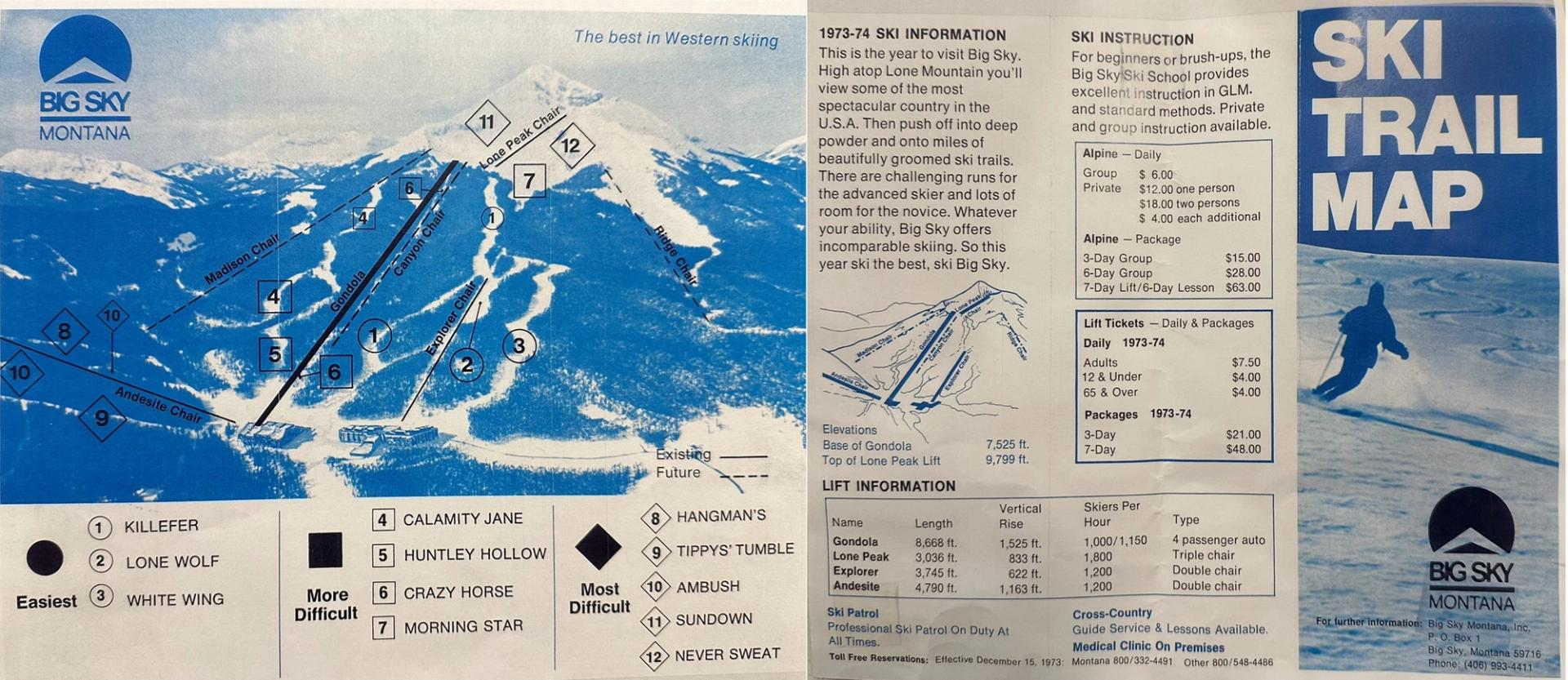 Big Sky's trail map from 1973