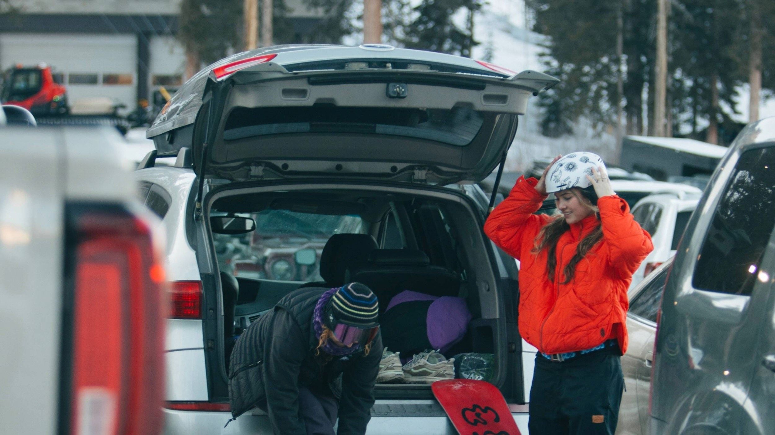 Friends hanging out in the Brighton parking lot