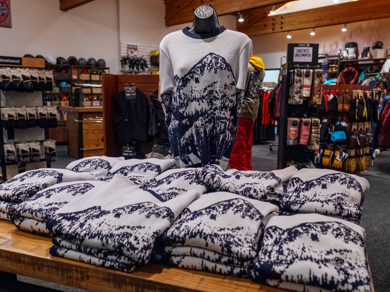 Clothes for sale in the Brighton Mountain Sports store