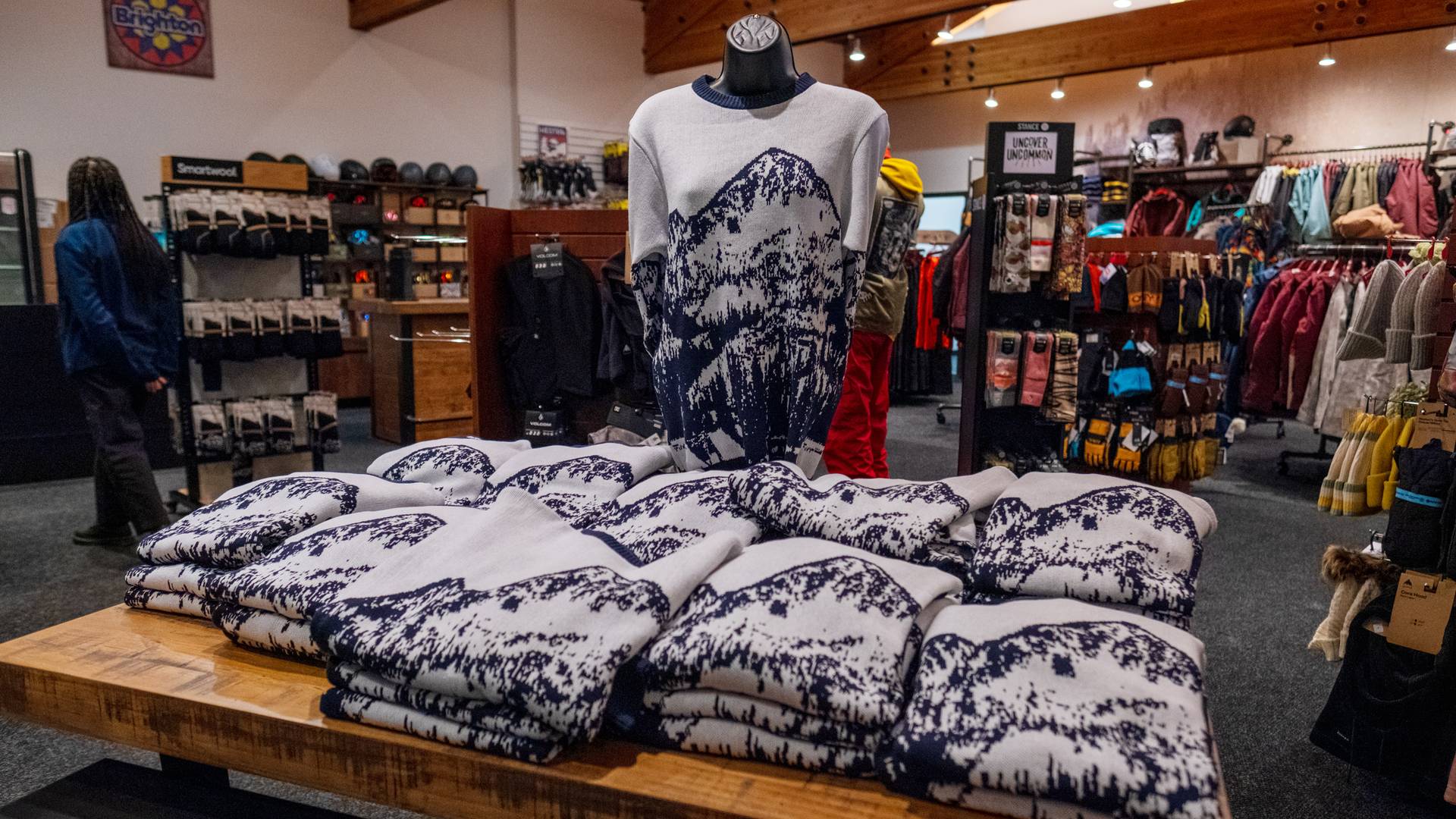 Clothes for sale in the Brighton Mountain Sports store