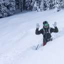 Skiing hip-deep in powder
