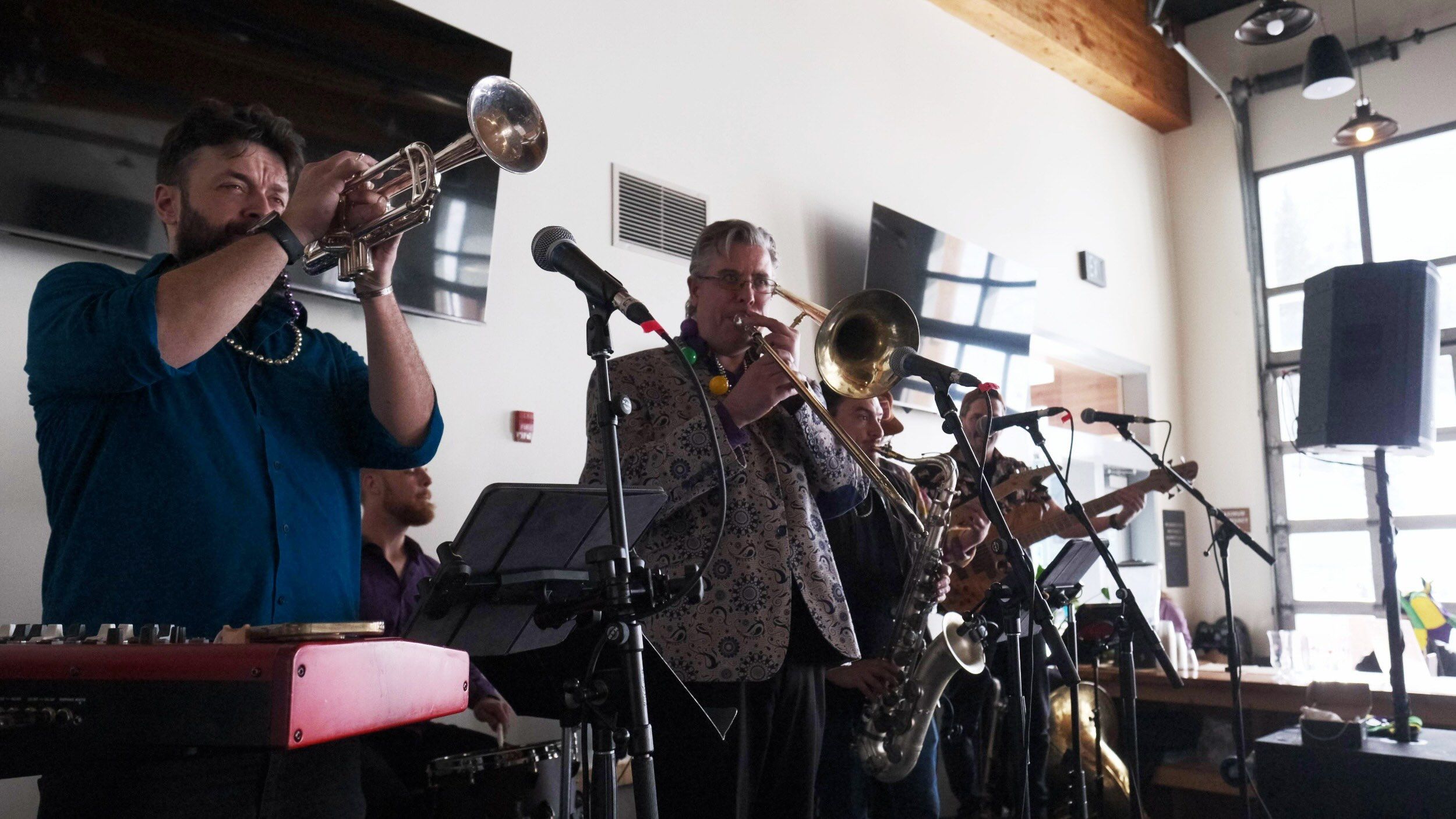 Jazz band playing at Brighton Resort for Mardi Gras at Milly Chalet
