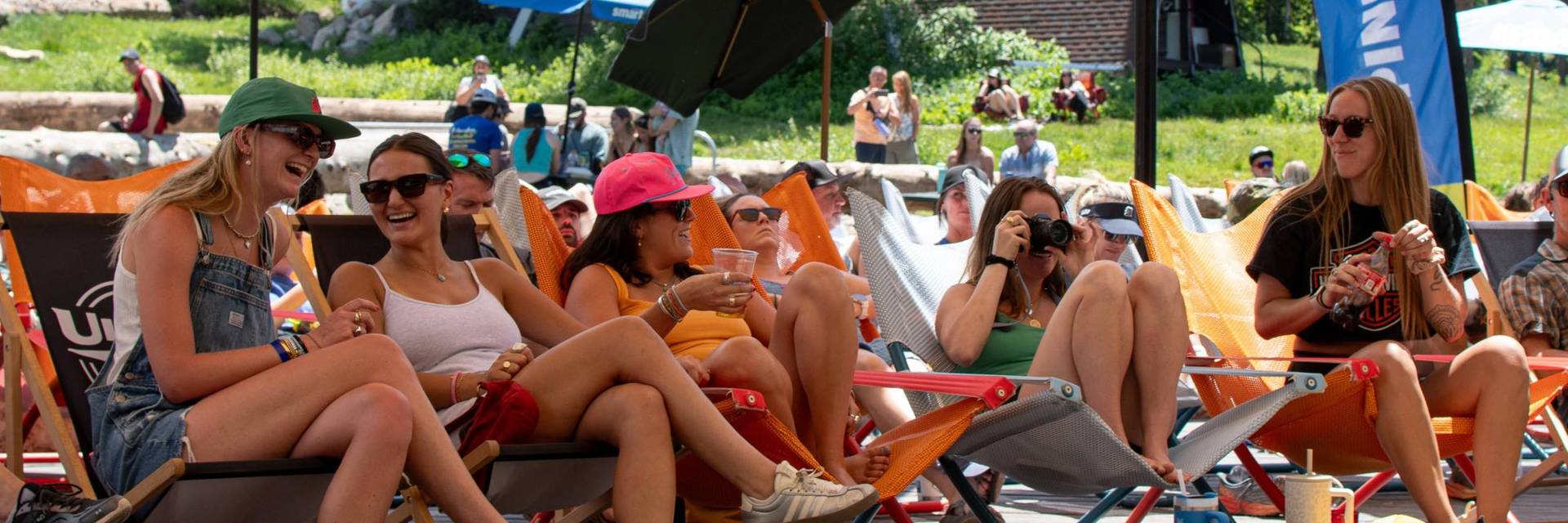 Friends hanging out at the Alpine Rose at Brighton in the summer time