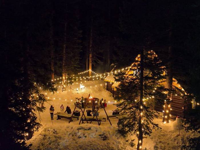 Wasatch Mountain Lodge at night at Brighton Ski Resort