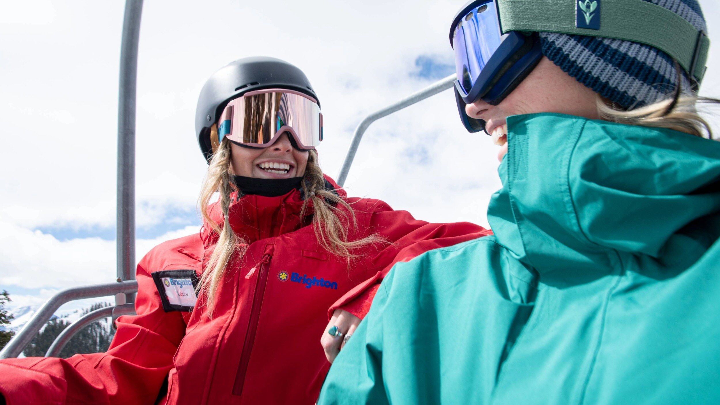 Brighton Ski School Instructor on lift during lesson in Utah