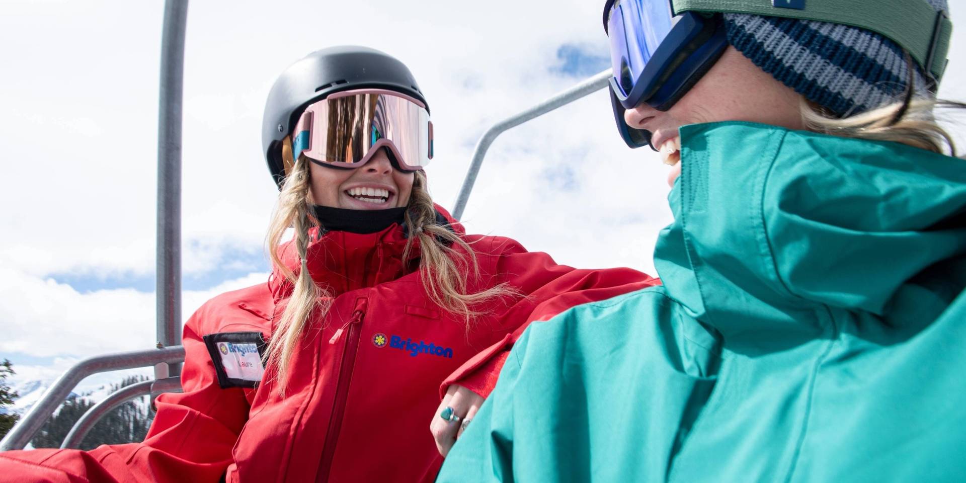Brighton Ski School Instructor on lift during lesson in Utah