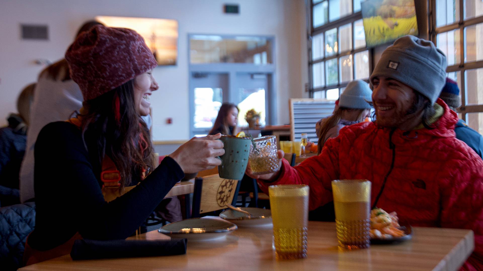 Couple enjoying lunch at the Milly Chalet at Brighton Resort