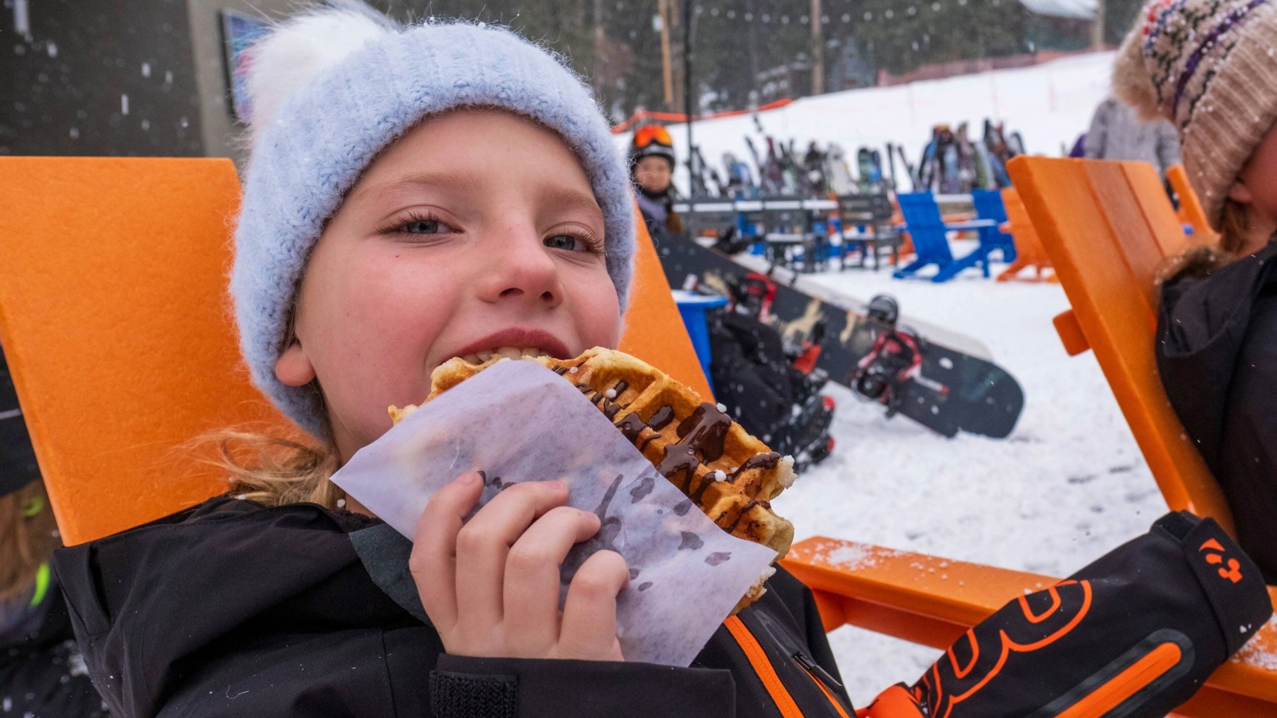 Kid at Waffle Cabin at Brighton Ski Resort in Utah