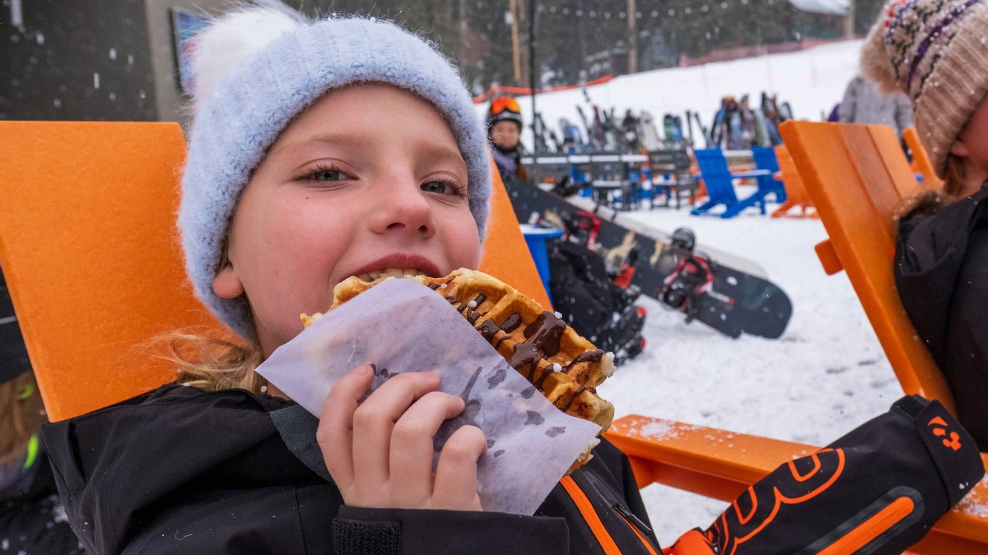 Kid at Waffle Cabin at Brighton Ski Resort in Utah