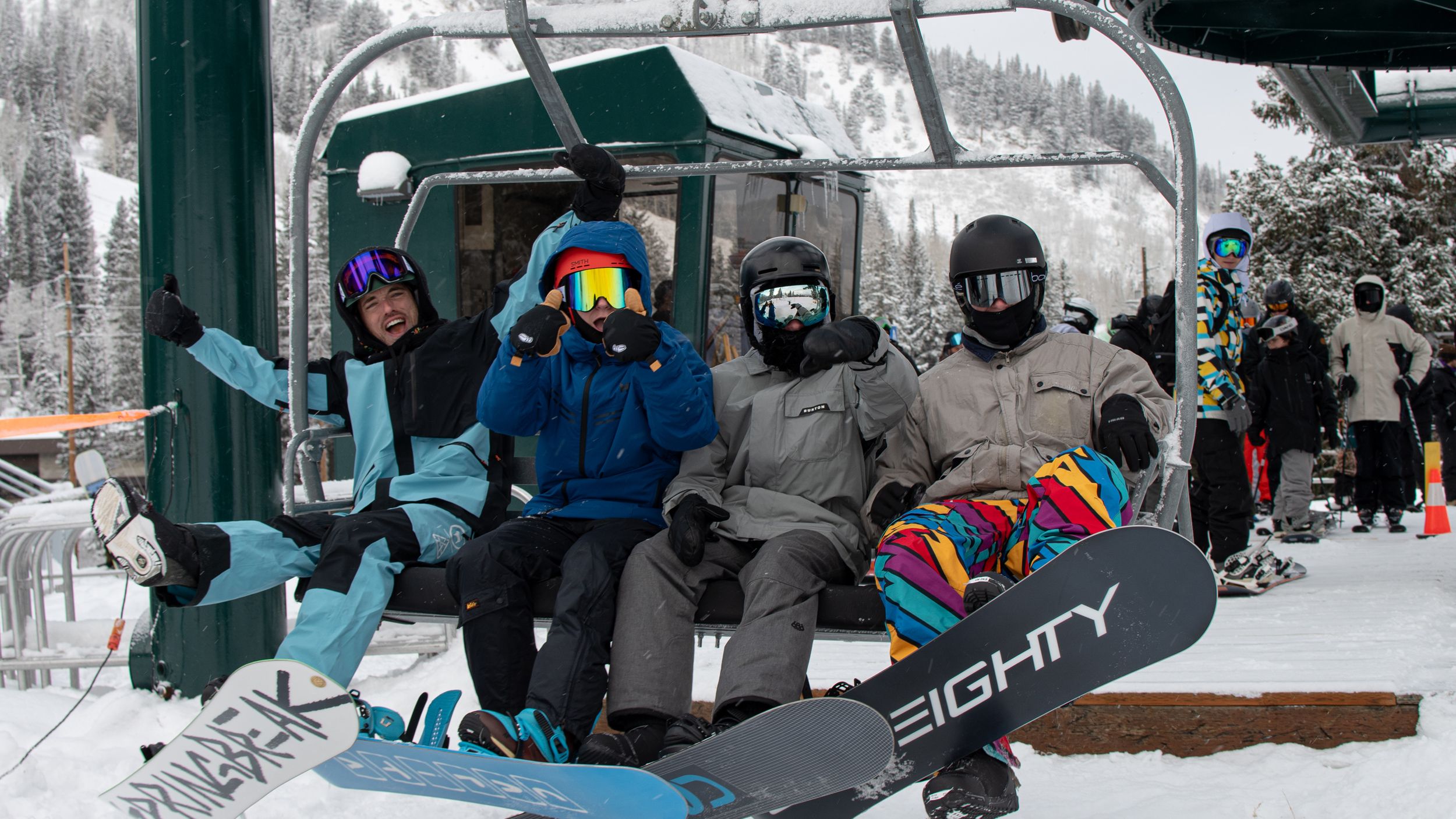 Group of friends on chair lift