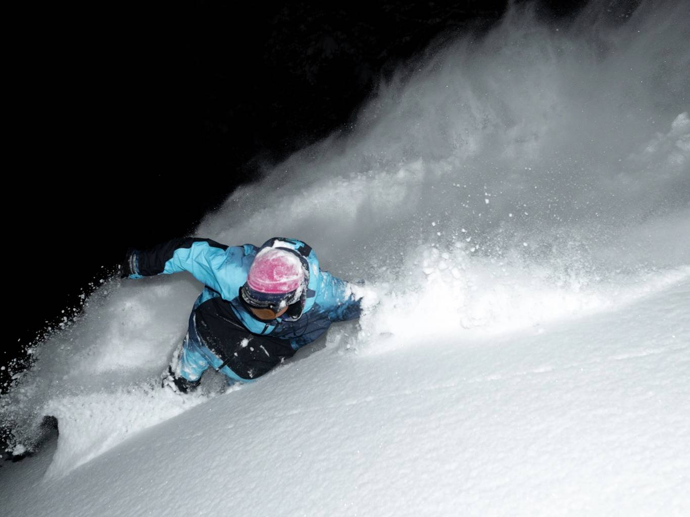 Night riding in fresh powder