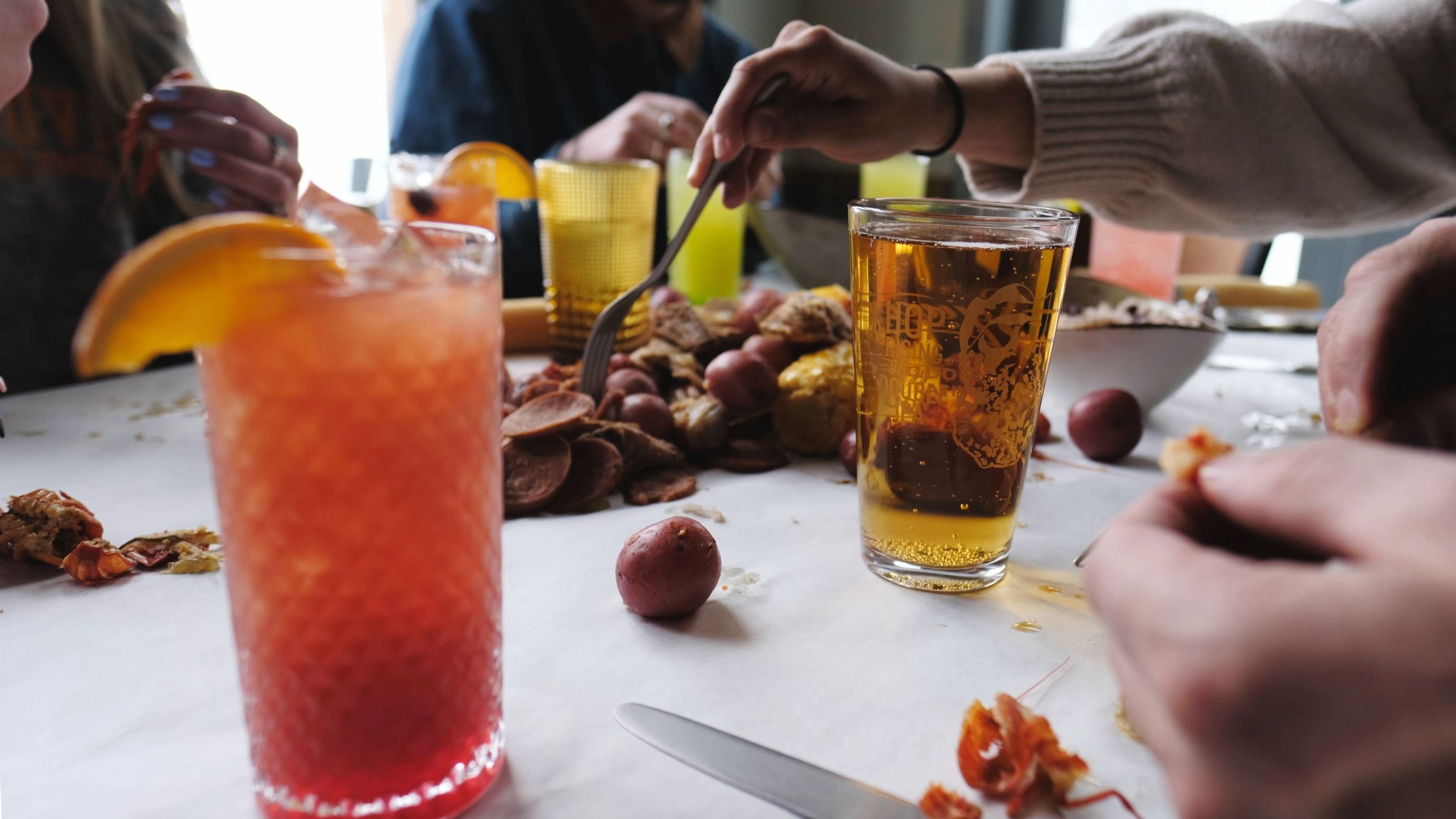 Food and drinks at the Crawfish Boil at Milly Chalet at Brighton Ski Resort