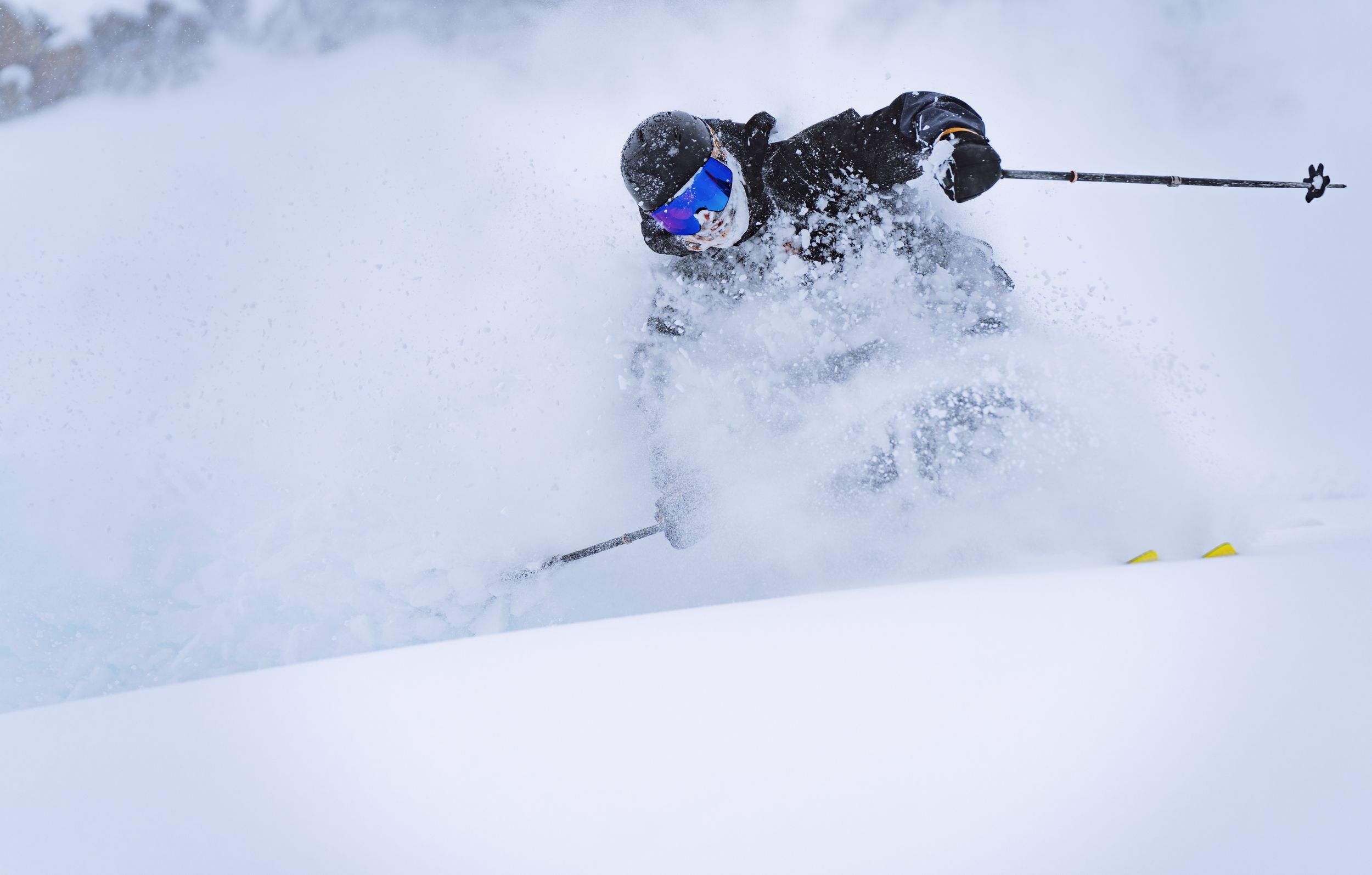 Skier on powder day at Brighton Utah