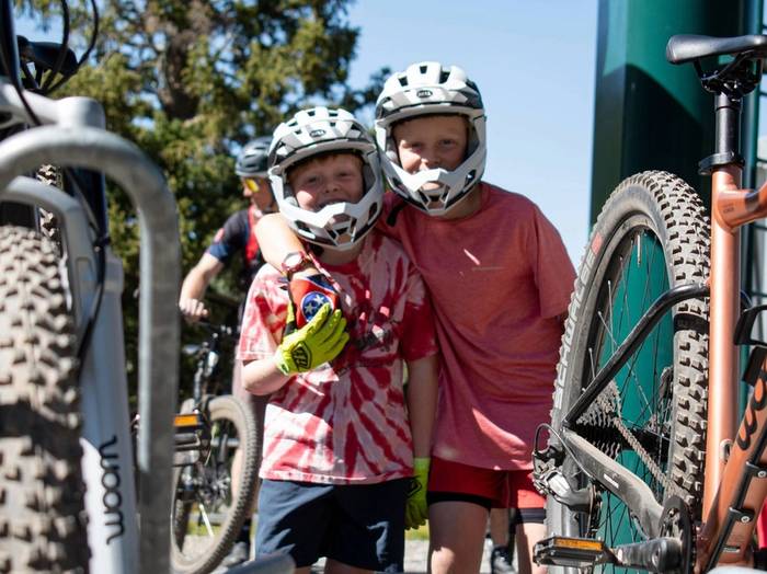 Friends mountain biking at Brighton Resort