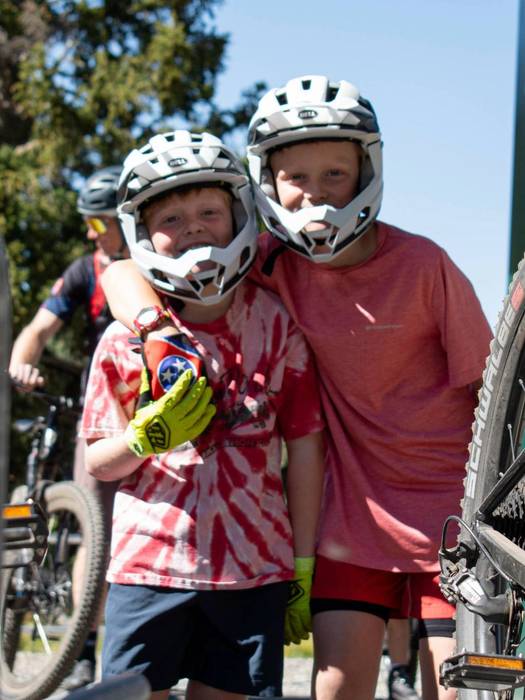 Kids mountain biking together at Brighton Resort in the summer
