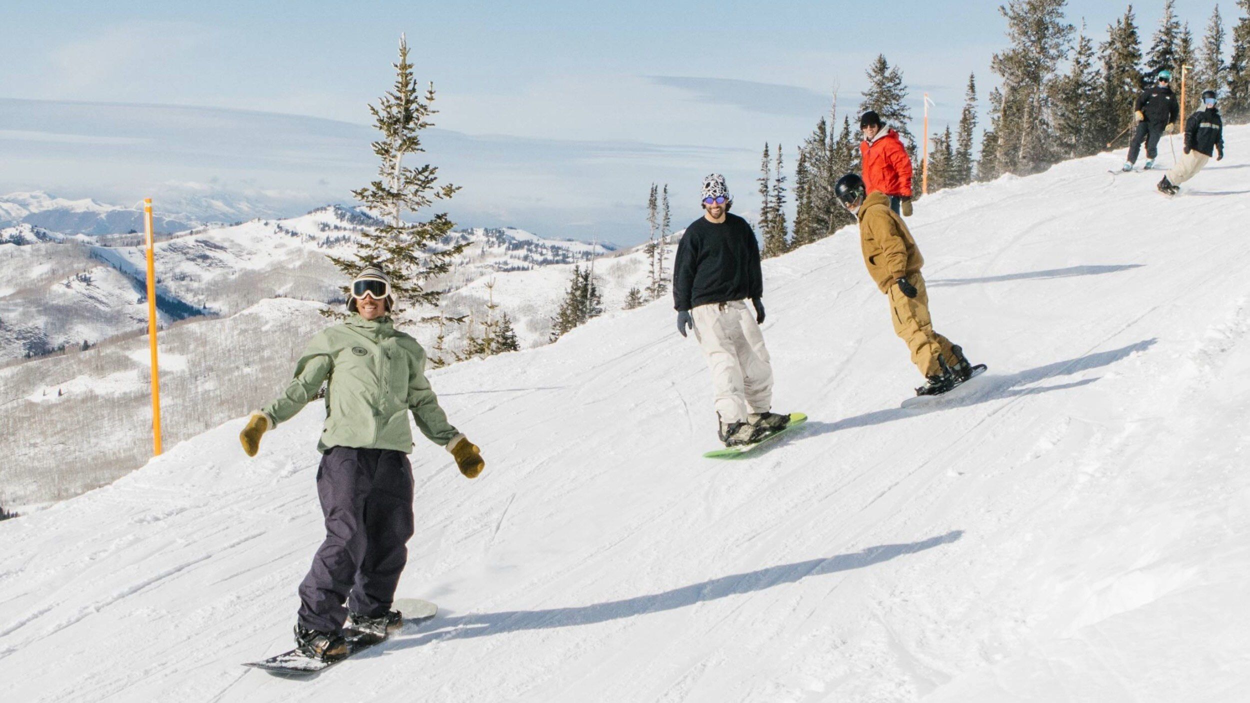 Group of friends riding together at Brighton Ski Resort
