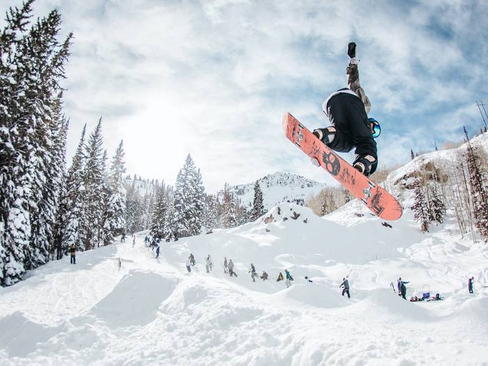 Snowboarder at The Bone Zone at Brighton Resort