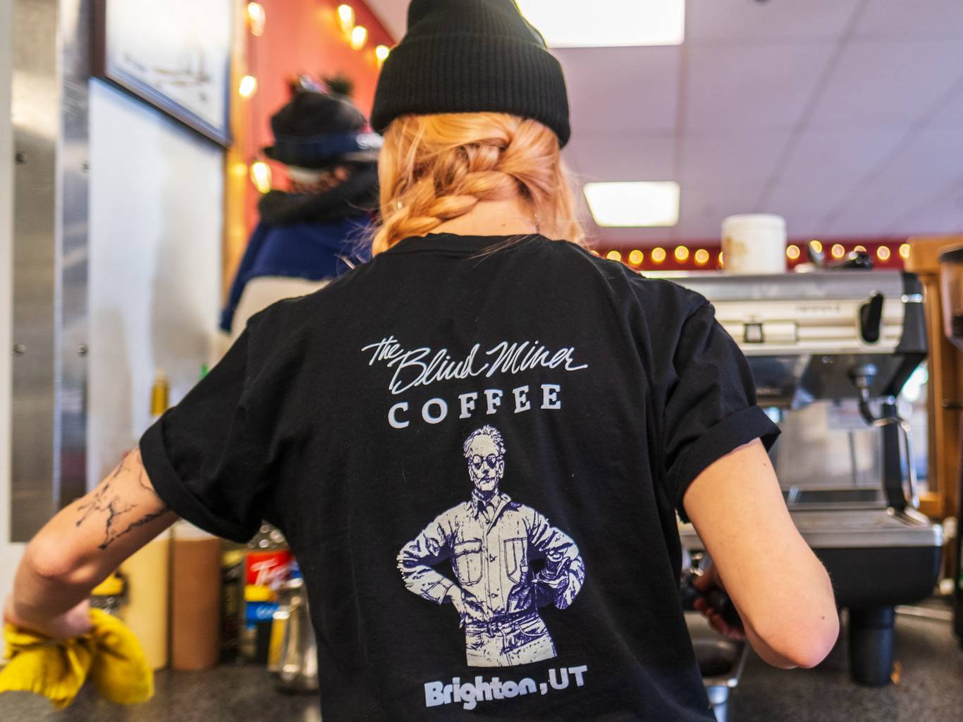 Drinking coffee at the Blind Miner