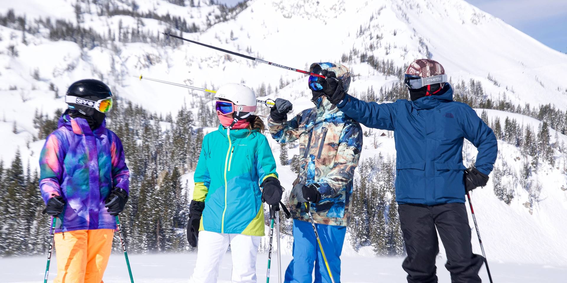 Group of family skiers on Crest at Brighton Ski Resort