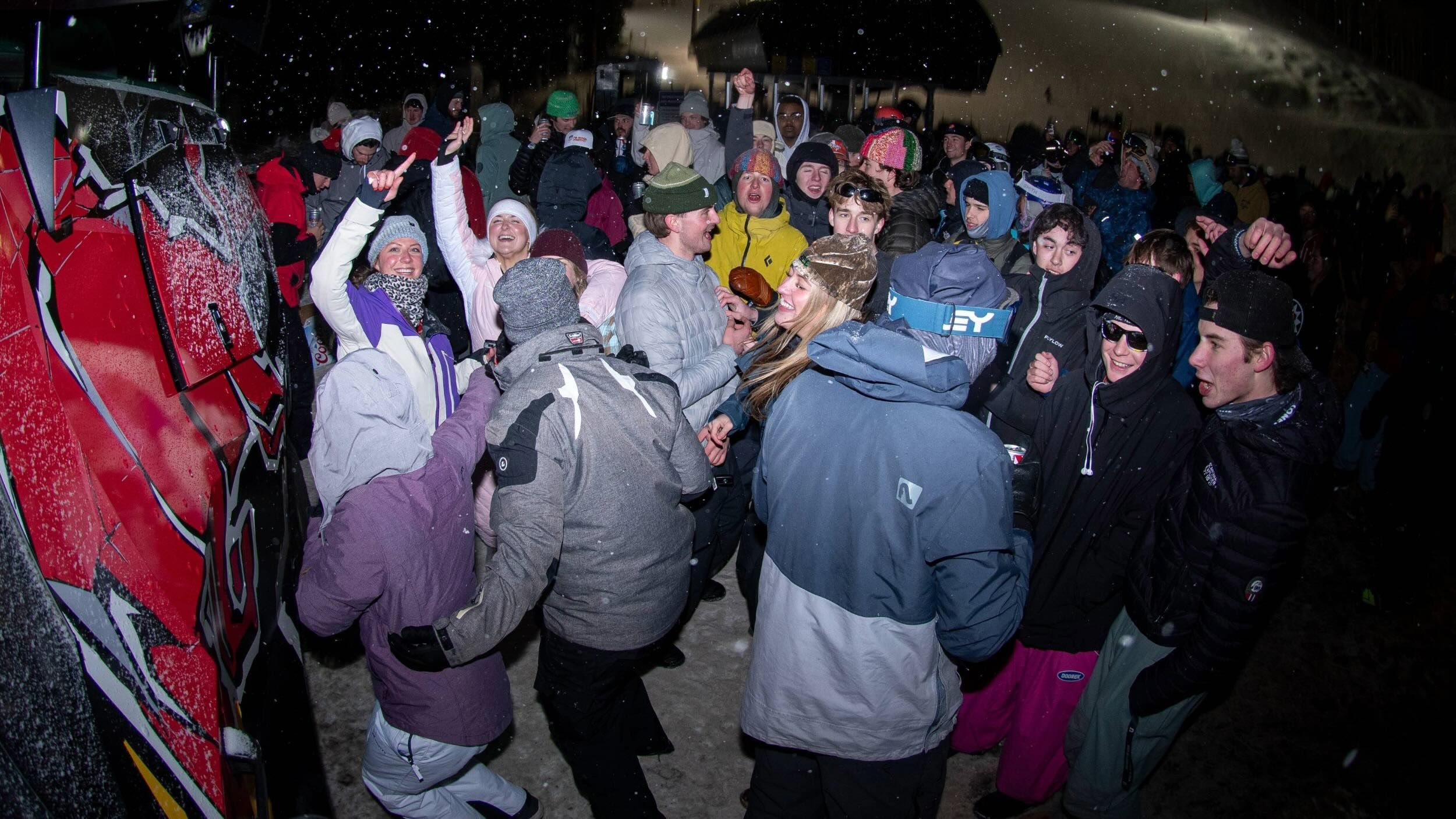 Group of people at the RedBull truck at Brighton Ski Resort