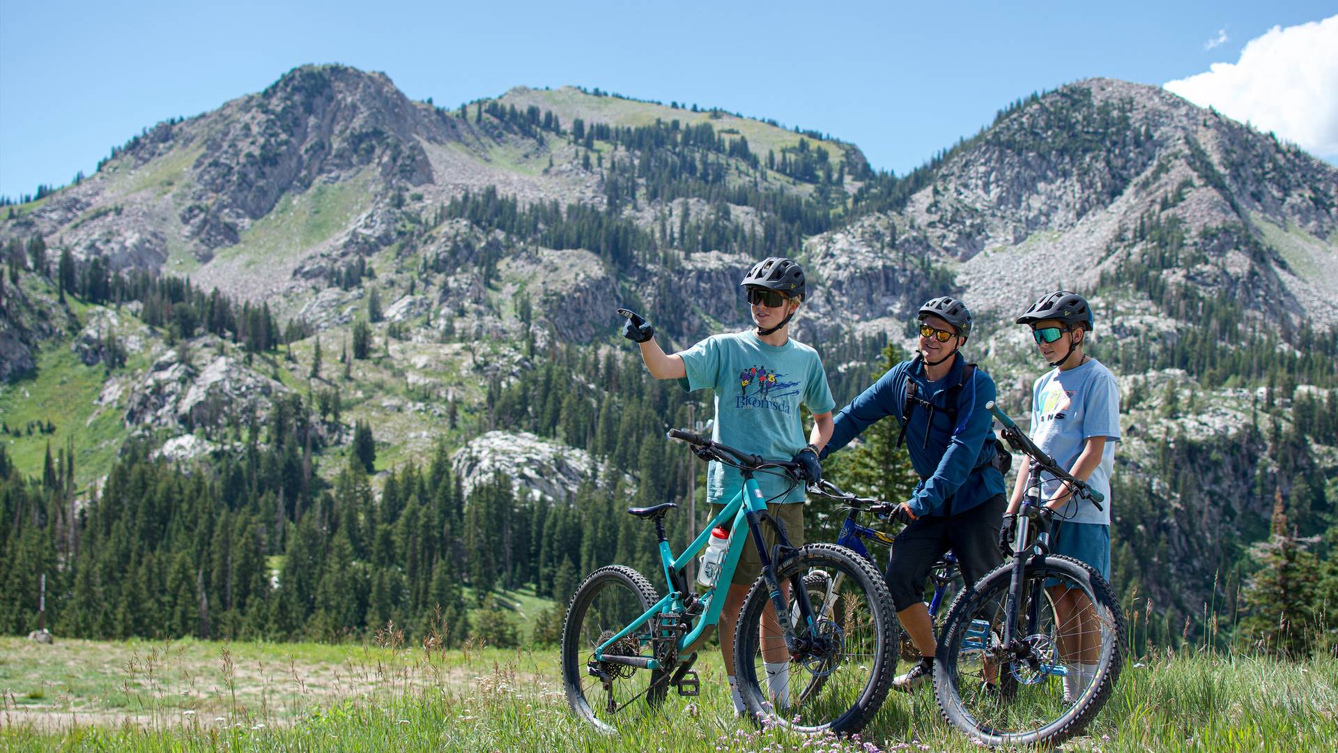 Family of mountain bikers at Brighton Resort