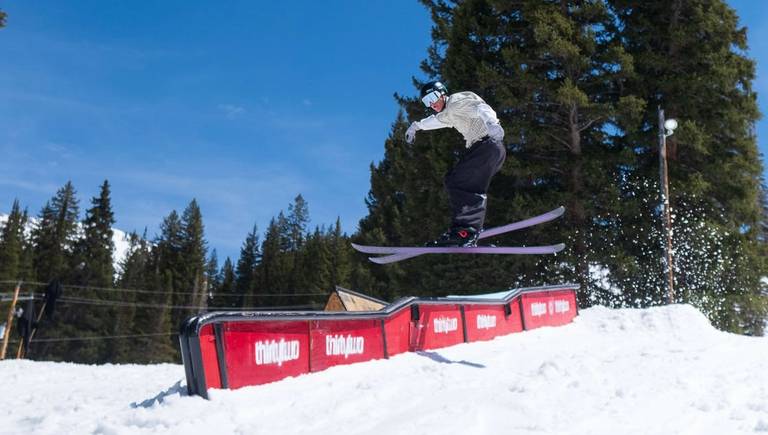 Skier spring skiing at Brighton Resort in Utah