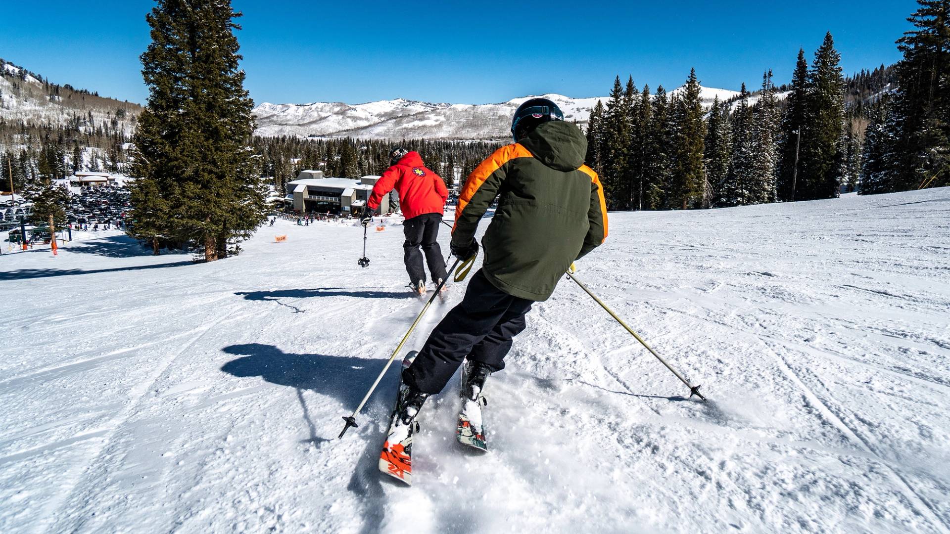 Skier with Brighton Ski School instructor during lessson