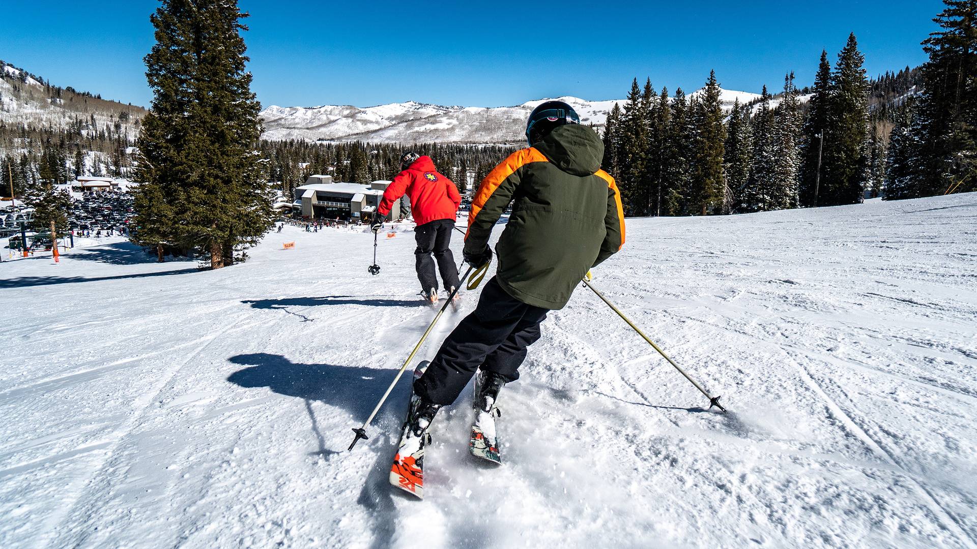 Skier with Brighton Ski School instructor during lessson