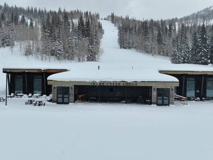Snake Creek Lodge on a winter day at Brighton Ski Resort