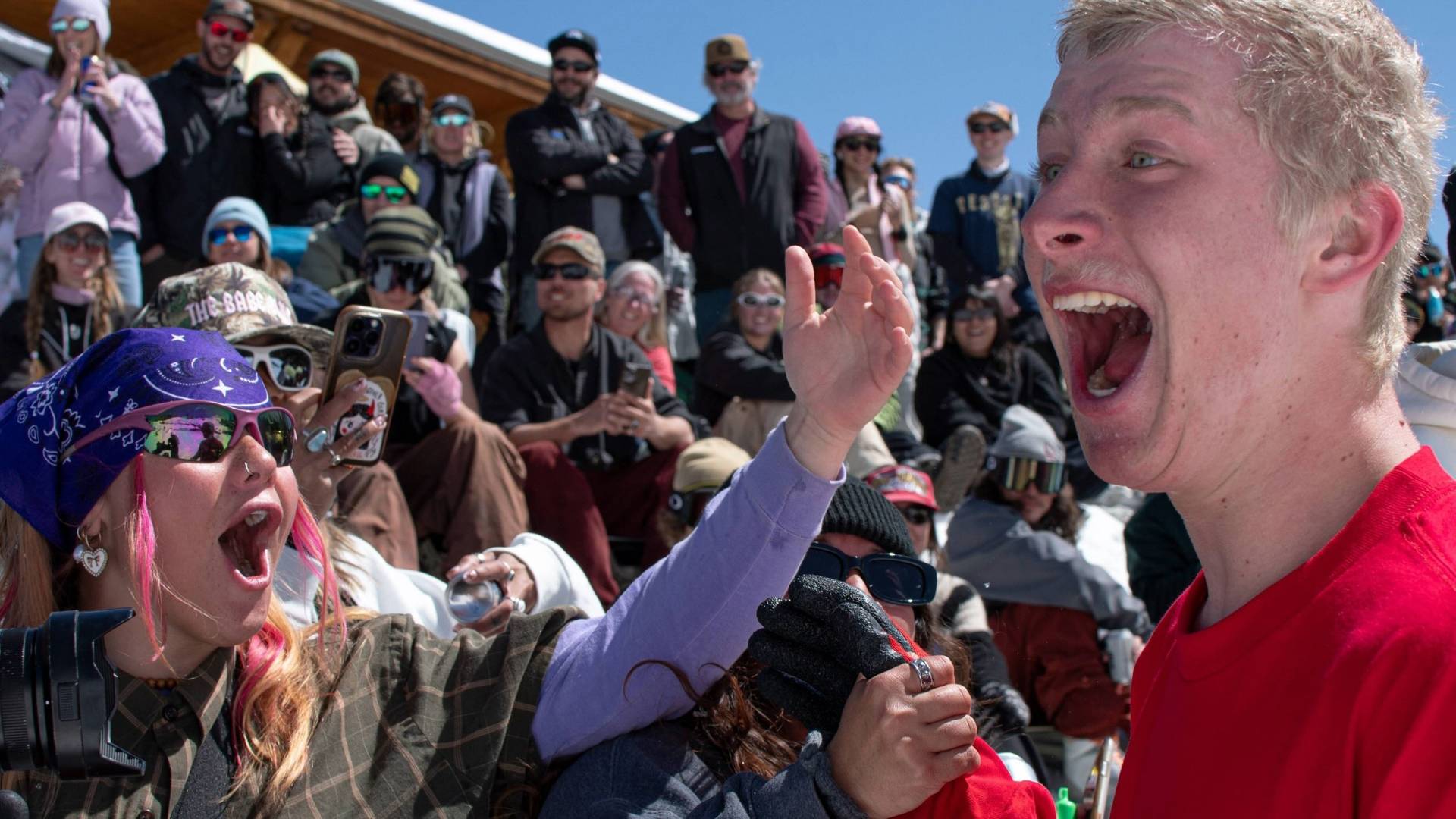 Friends celebrating at the Bomb Hole Cup at Brighton Ski Resort