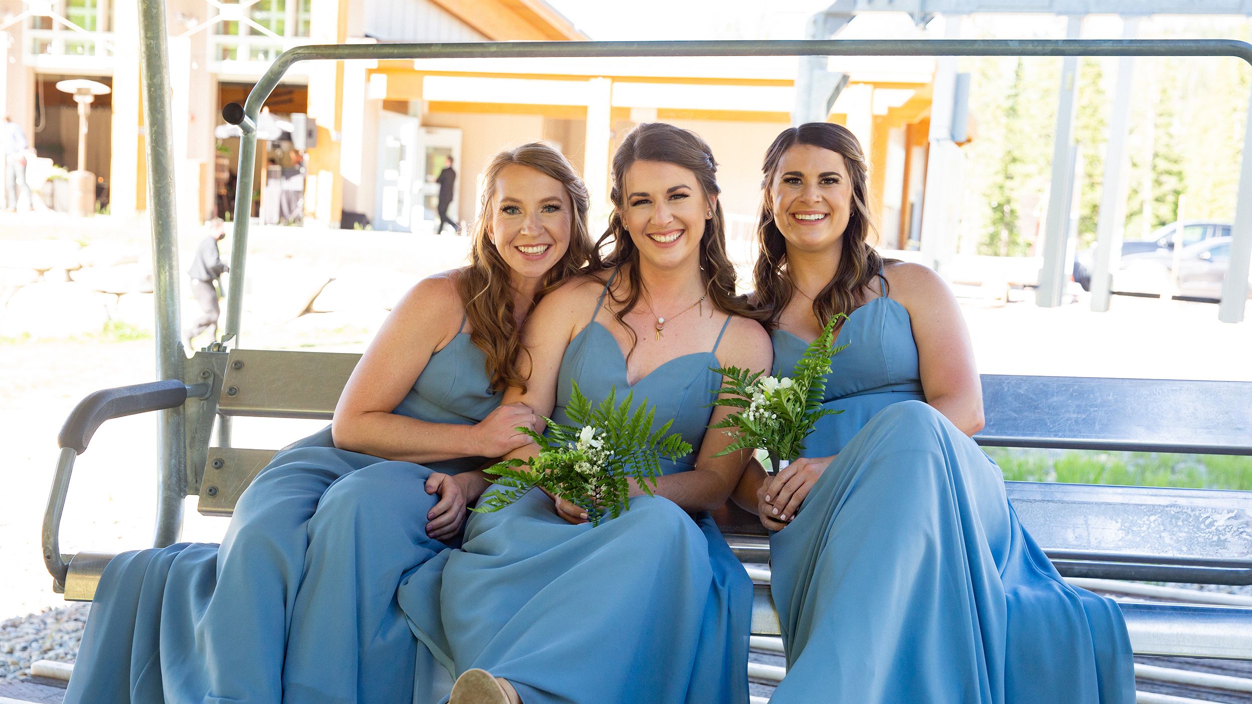 Group of bridesmaids on the lift