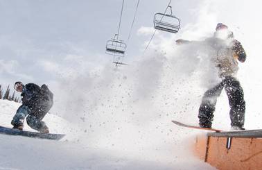Freinds riding in the Brighton terrain park together