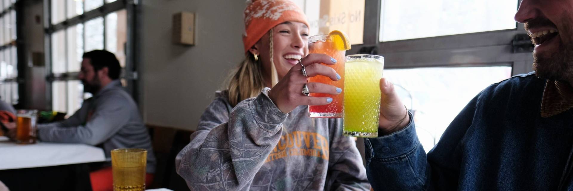 Friends enjoying a crawfish boil at the Milly Chalet
