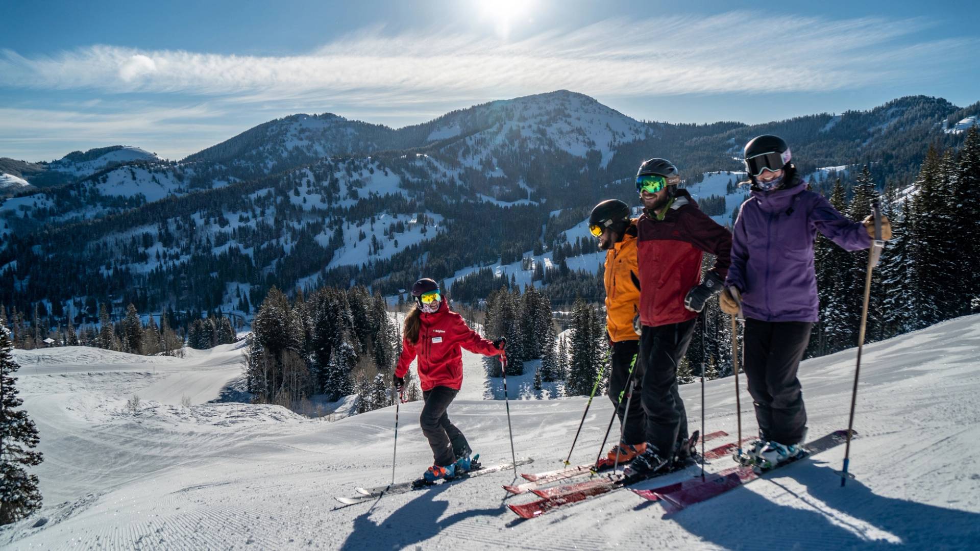 Group of friends taking a ski school lesson at Brighton