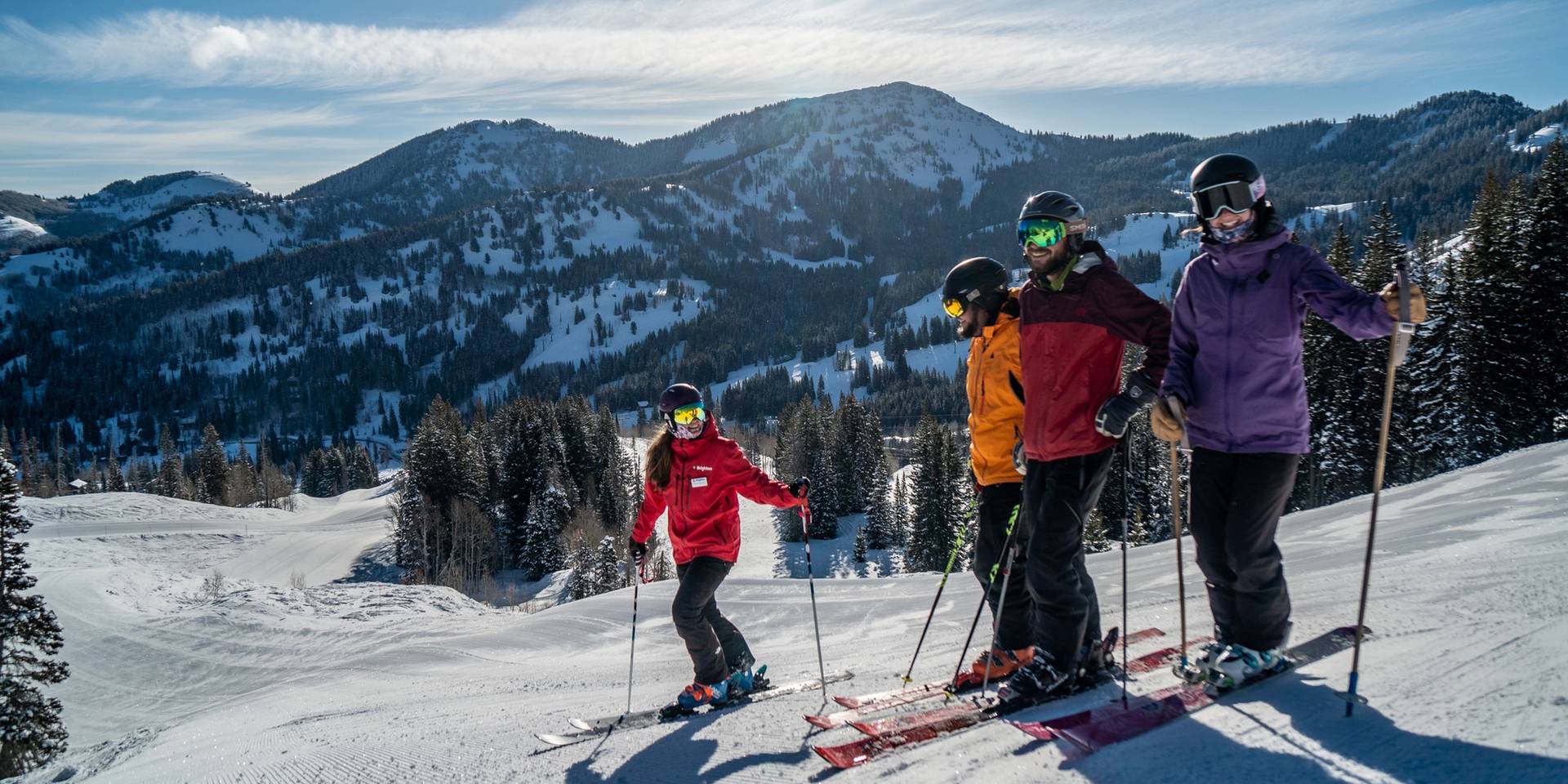 Group of friends taking a ski school lesson at Brighton